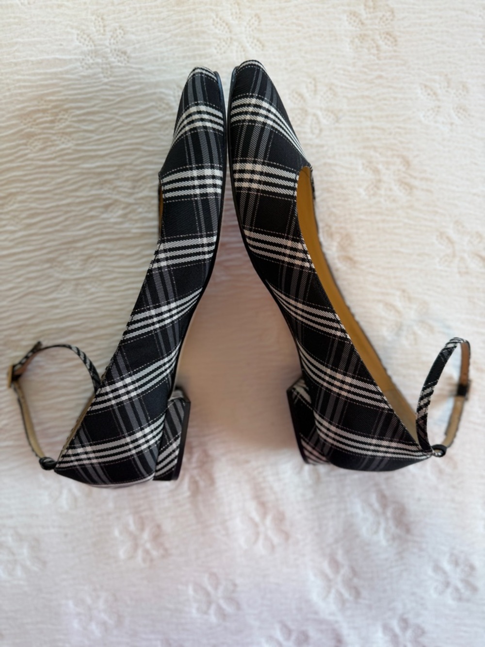 Talbots Shoes Flats pointed black white Tartan plaid ankle-strap size 9.5 - Picture 6 of 7